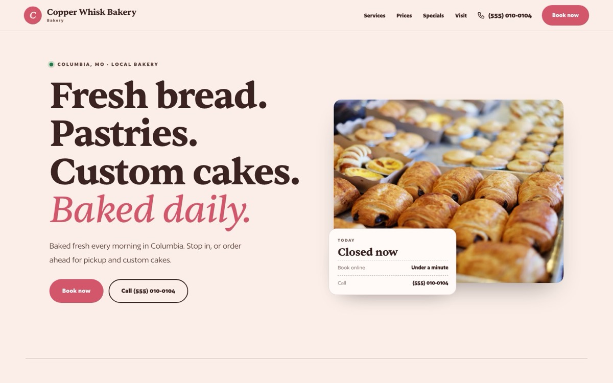 Copper Whisk Bakery website