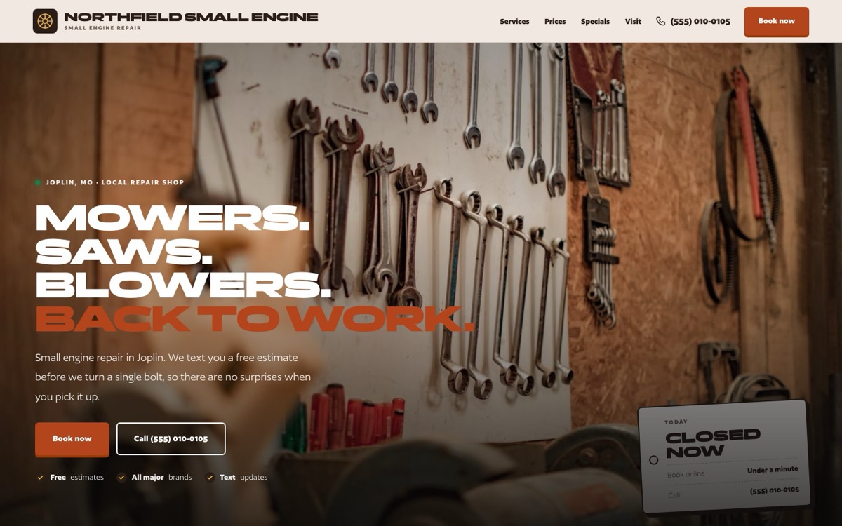 Northfield Small Engine repair shop website